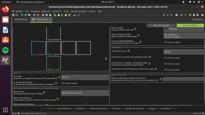 MCreator Bloklar için Visual Sayfası